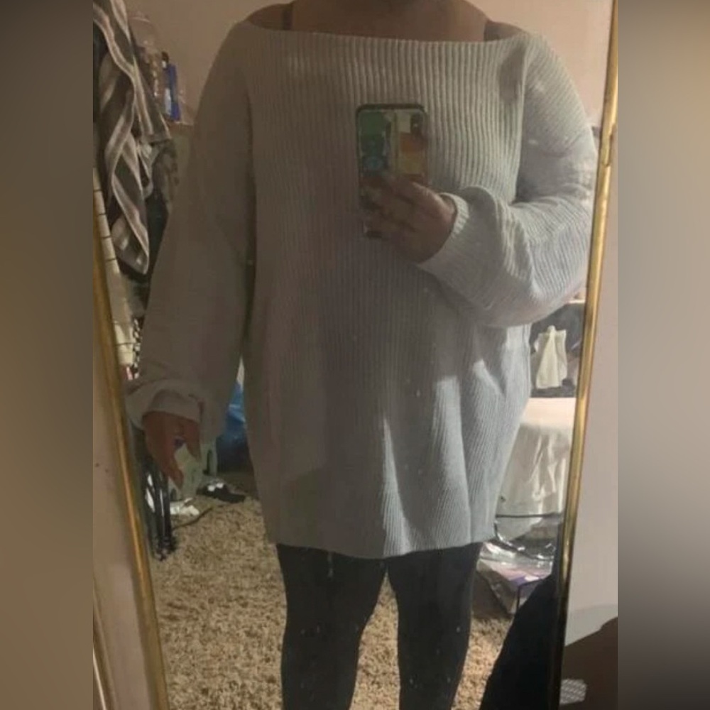 Plus Drop Shoulder Split Hem Sweater